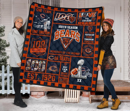 100th Chicago Bears Anniversary Quilt Blanket Fan Gift