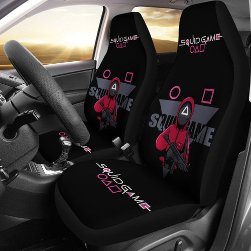 Squid Game Movie Car Seat Covers Triangle Squid Worker Red Uniform On Mission Seat Covers