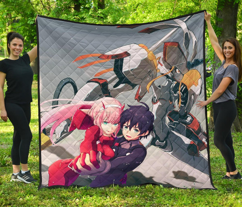 Darling In The Franxx Anime Premium Quilt - Zero Two And Hiro Dancing With Strelitzia Quilt Blanket