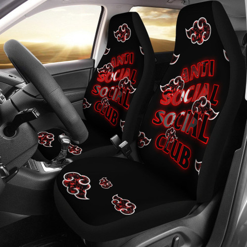 Naruto Anime Car Seat Covers | Akatsuki Anti Social Social Club Manga Cloud Patterns Red Text Seat Covers NA101401