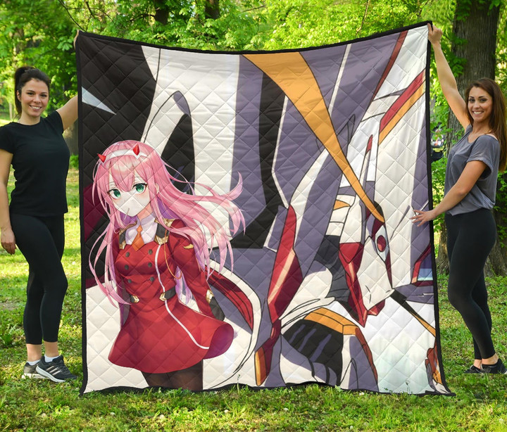 Darling In The Franxx Anime Premium Quilt | Zero Two Eating Candy Strelizia Face Quilt Blanket