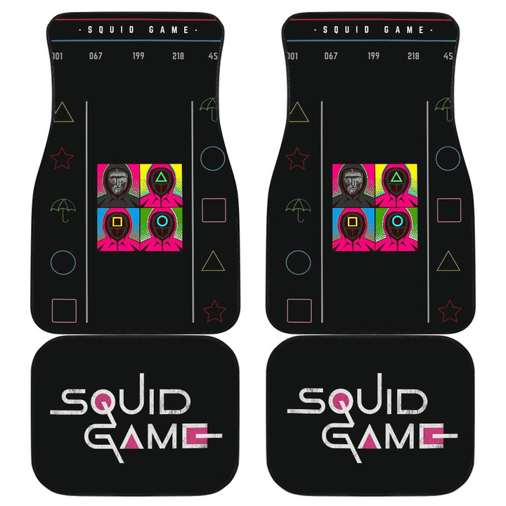 Squid Game Movie Car Floor Mats Squid Worker With Black Masked Man Boss Colorful Artwork Car Mats