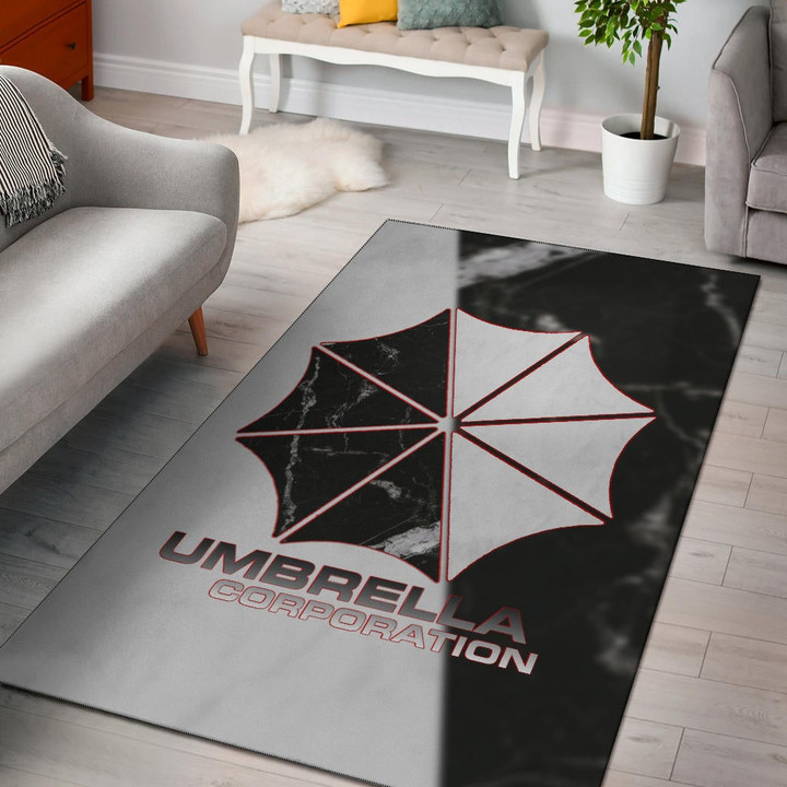 Resident Evil Game Area Rug - Umbrella Corp Symbol Black White Yin And Yang Rugs Home Decor