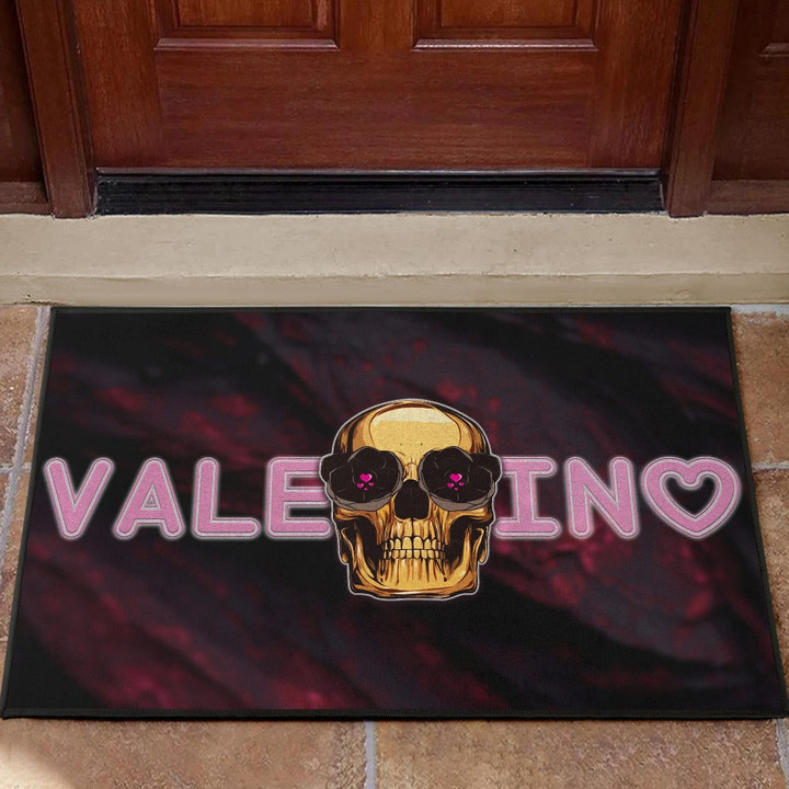 Skull Door Mat - Golden Skull Hearts Eyes Happy Valentino Door Mat Home Decor