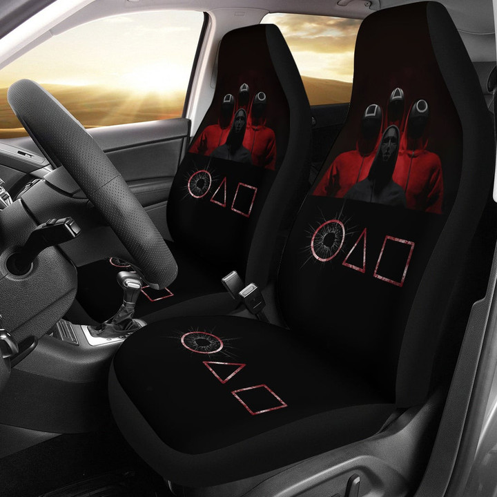 Squid Game Movie Car Seat Covers - Squid Worker With Masked Boss Round Square Triangle Seat Covers