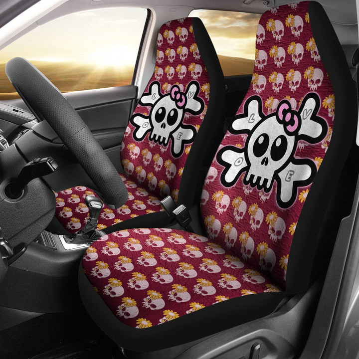 Skull Car Seat Covers - Feminine Skull Sign With Sunflower Patterns Seat Covers