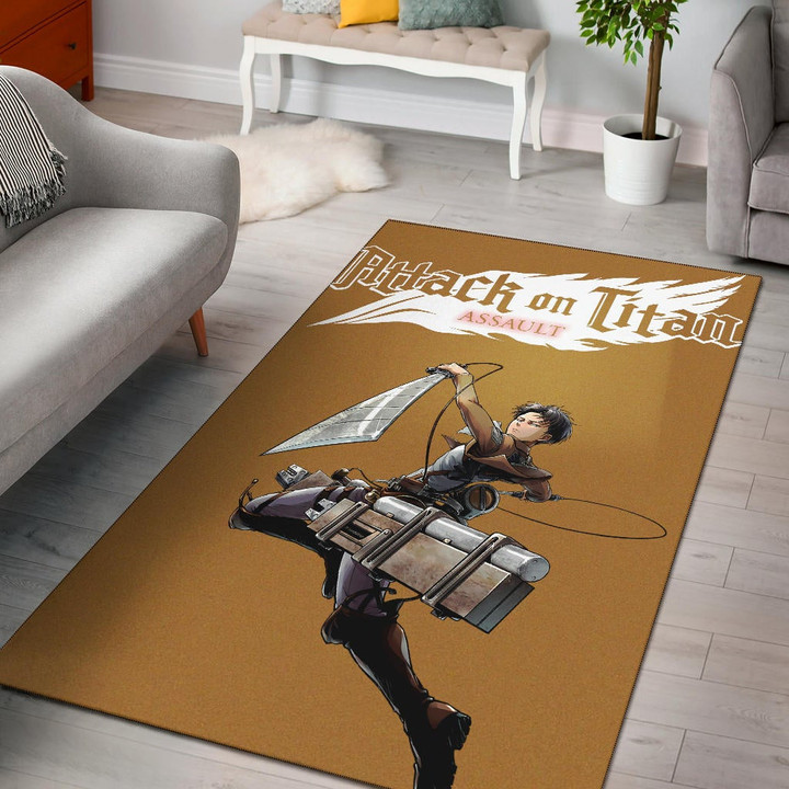 Attack On Titan Anime Area Rug - Handsome Levi Fighting Wind Blade White Wing Rugs Home Decor