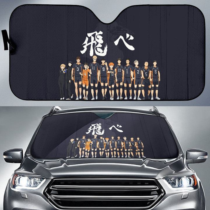Haikyuu Anime Car Sunshade - Karasuno Volleyball Team Members Kanji Sun Shade