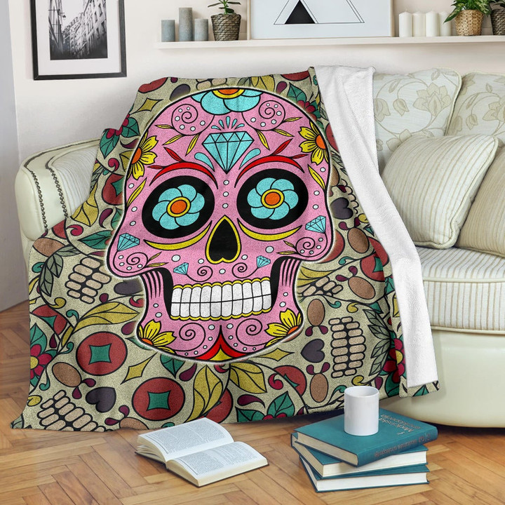 Skull Fleece Blanket - Pink Mandala Skull Floral Skull Patterns Fleece Blankets