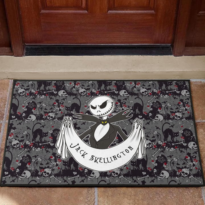 The Nightmare Before Christmas Cartoon Door Mat | Jack Skellington Skulls Pumpkin Black White Door Mat Home Decor