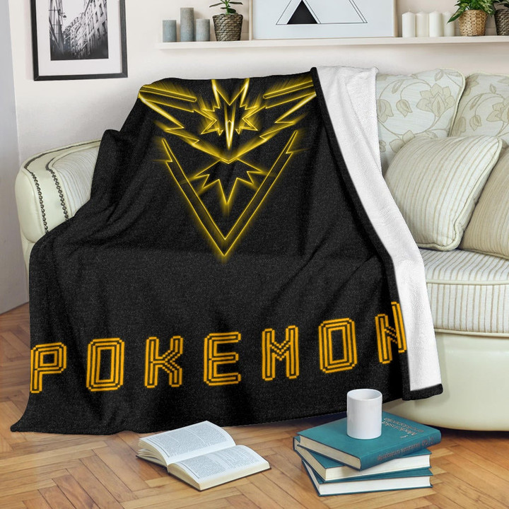 Pokemon Anime Fleece Blanket Team Instinct Symbol Neon Zapdos Pokemon Go Fleece Blankets