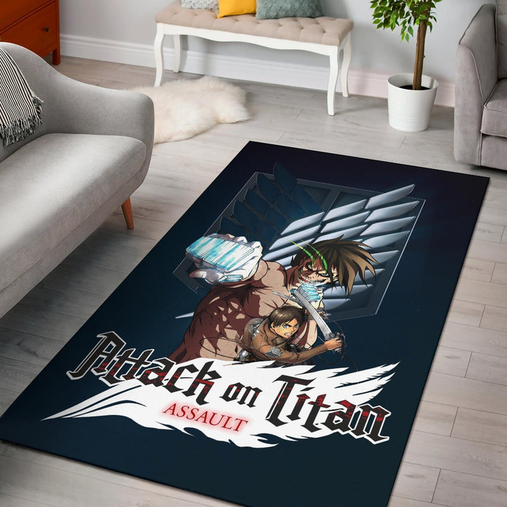 Attack On Titan Anime Area Rug - Eren Titan Punch And Eren Human Metal Wings Of Freedom Rugs Home Decor