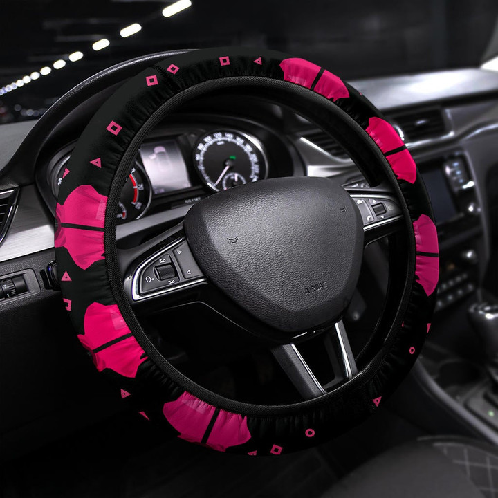 Squid Game Movie Steering Wheel Cover - Pink Round Square Triangle Squid Worker Patterns Steering Wheel Cover