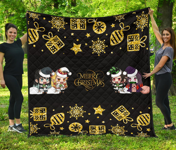 Demon Slayer Anime Premium Quilt - Tanjiro Nezuko Rengoku And Muichiro Xmas Gift Christmas Symbol Quilt Blanket