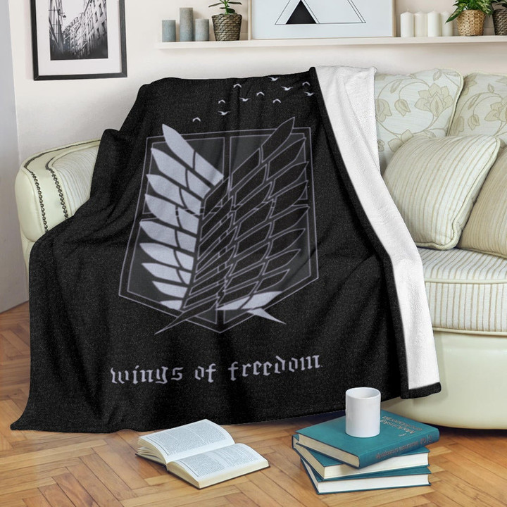Attack On Titan Anime Fleece Blanket - Wings Of Freedom Black And White Galaxy Fleece Blankets