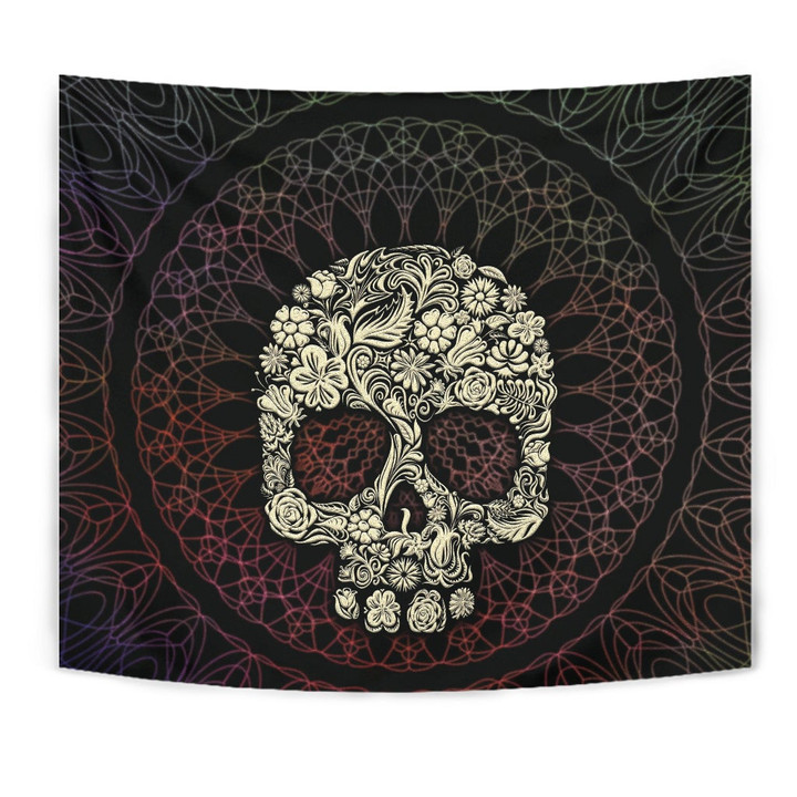 Skull Tapestry - Floral Gorgeous Mandala Skull Artwork Tapestry Home Decor