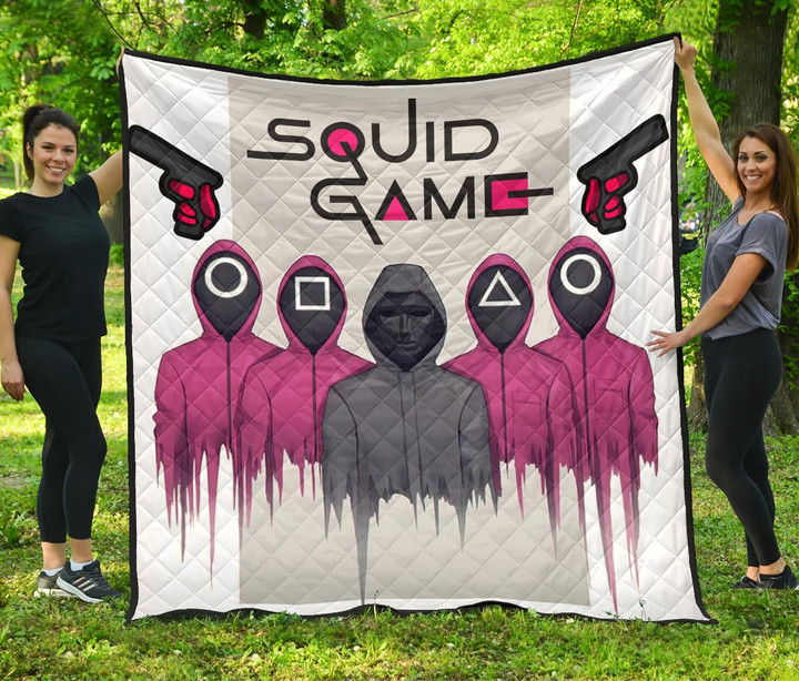 Squid Game Movie Premium Quilt Squid Worker With Black Masked Man Boss Quilt Blanket