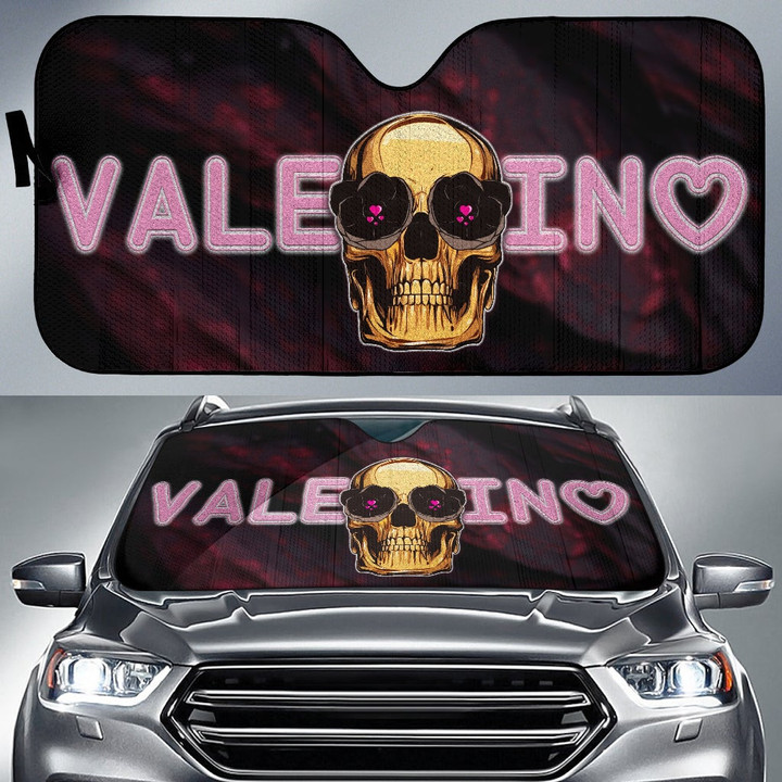 Skull Car Sunshade - Golden Skull Hearts Eyes Happy Valentino Sun Shade