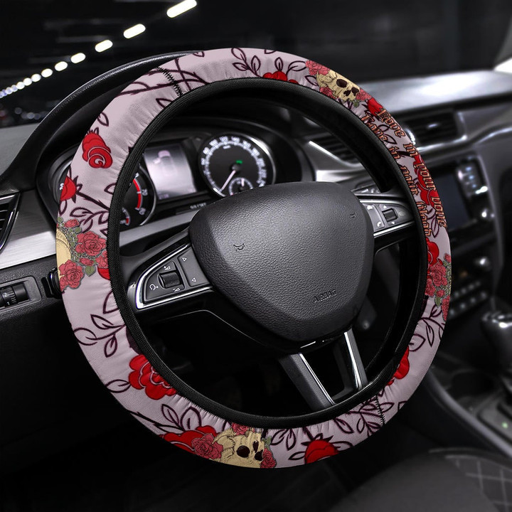 Valentine Steering Wheel Cover - Skulls With Red Roses Flower Love In Bone And Blood Steering Wheel Cover