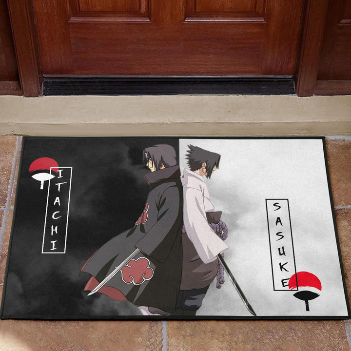 Naruto Anime Door Mat - Itachi And Susuke Uchiha Clan Back To Back Door Mat Home Decor