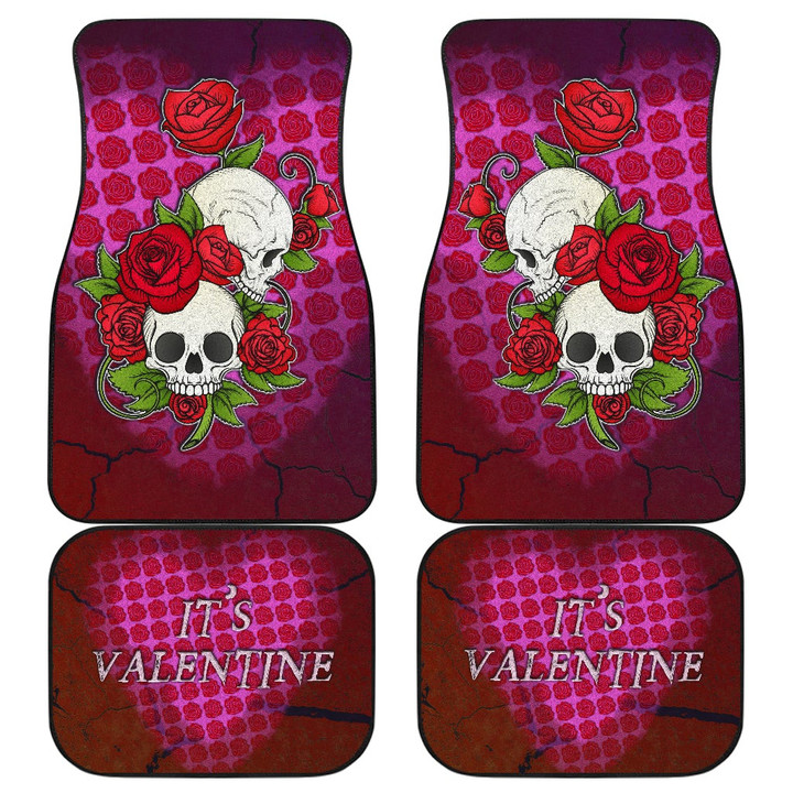 Valentine Car Floor Mats - Skulls With Roses Flower Heart It's Valentine Car Mats
