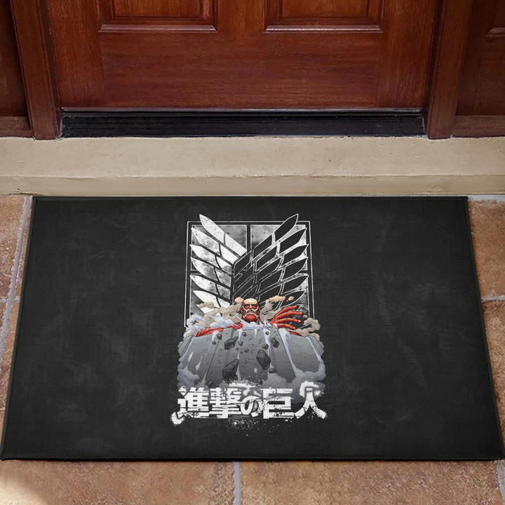 Attack On Titan Anime Door Mat - Colossal Titan Wrecking Wall Wings Of Freedom Symbol Door Mat Home Decor