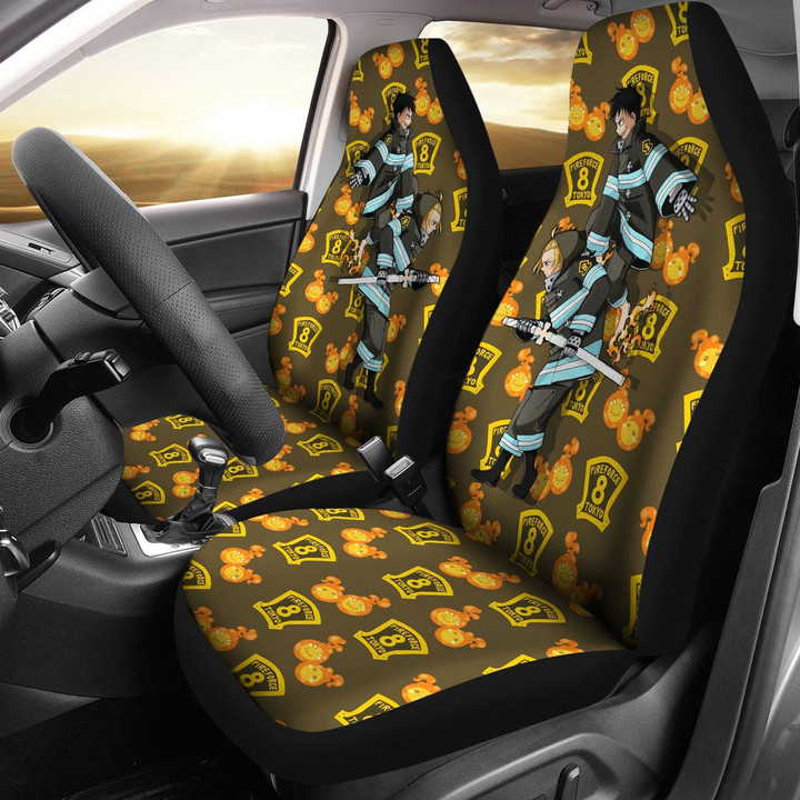 Fire Force Anime Car Seat Covers Tamaki And Arthur Evil Smile Sneaking Out Seat Covers