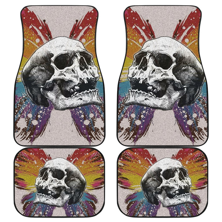 Skull Car Floor Mats - Sickness Skull With Colorful Beautiful Butterfly Wings Car Mats