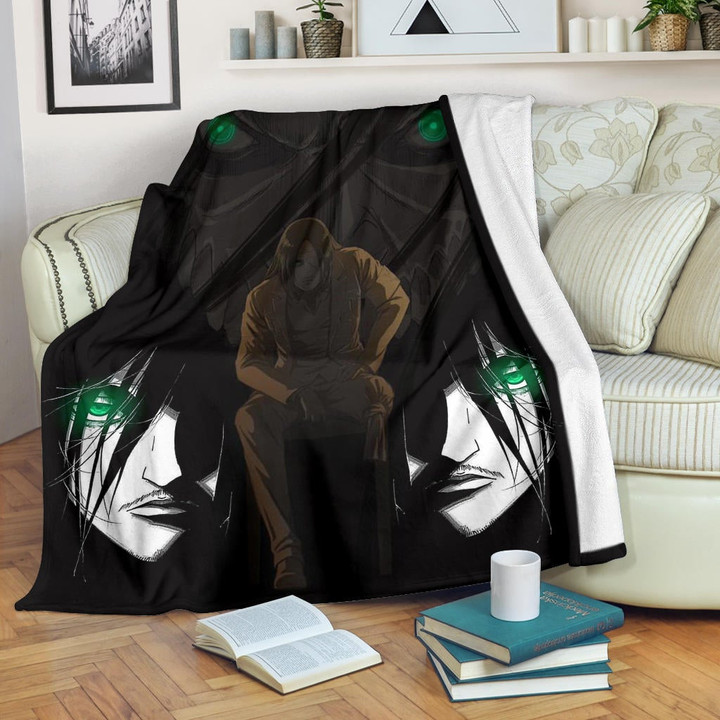 Attack On Titan Anime Fleece Blanket - Eren The Titan Form With Green Eyes Artwork Fleece Blankets