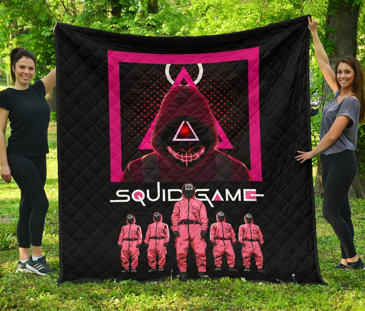 Squid Game Movie Premium Quilt - Squid Workers Squad Evil Triangle Scary Mouth Quilt Blanket