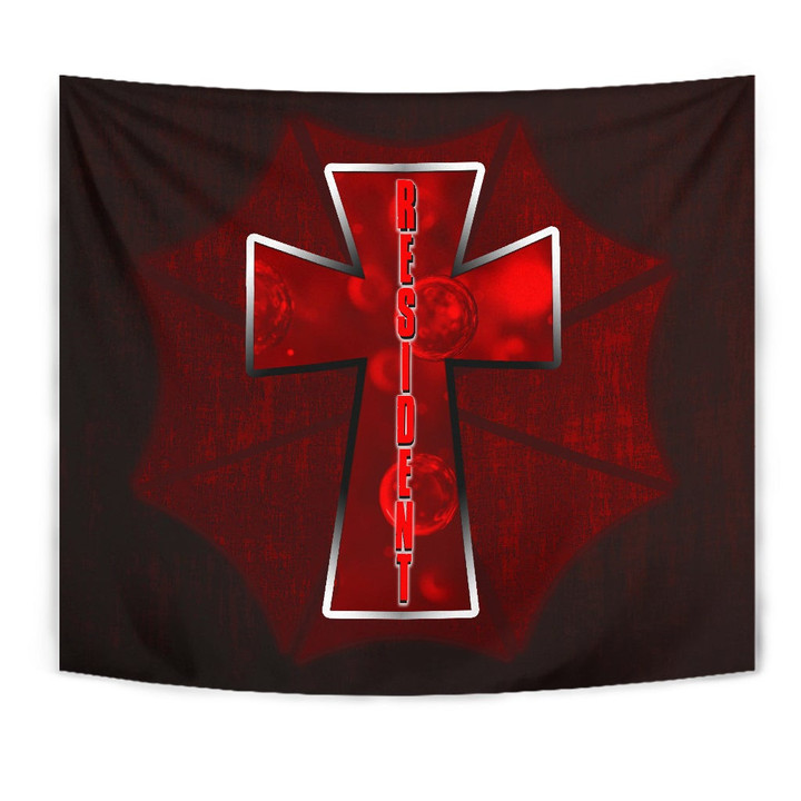 Resident Evil Game Tapestry - Red Umbrella Corporation With Blood In Cross Tapestry Home Decor