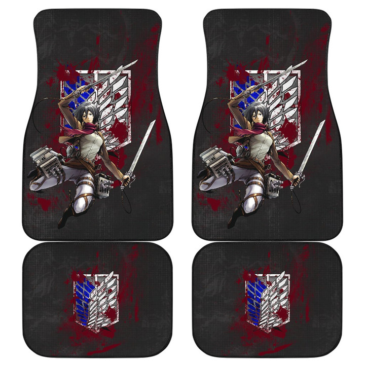 Attack On Titan Anime  Car Floor Mats - Mikasa Fighting Bloody Wings Of Freedom Symbol  Car Mats