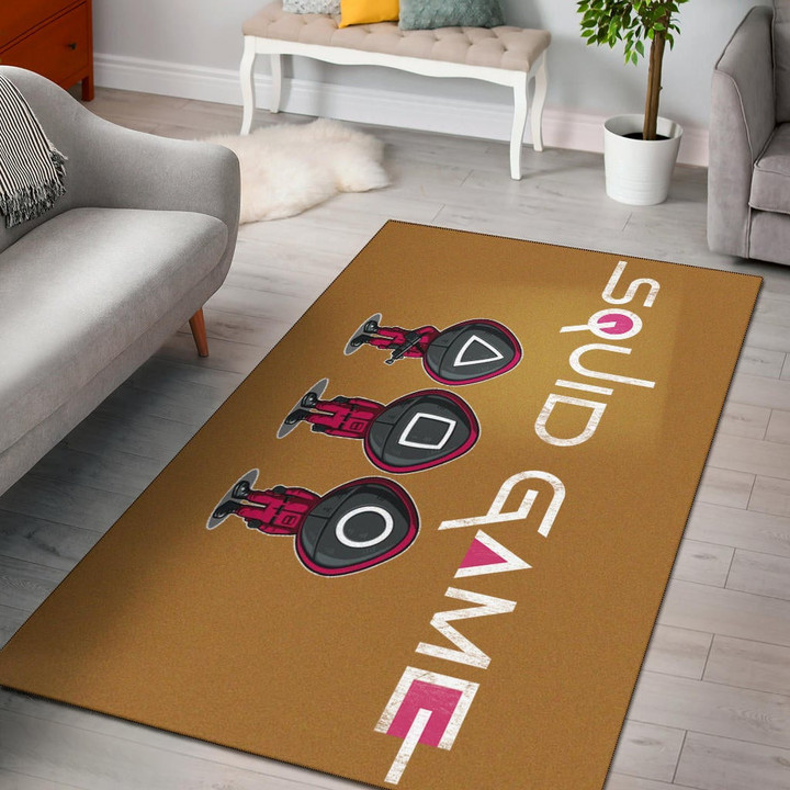 Squid Game Movie Area Rug - Cute Chibi Squid Workers Round Square Triangle Face Rugs Home Decor