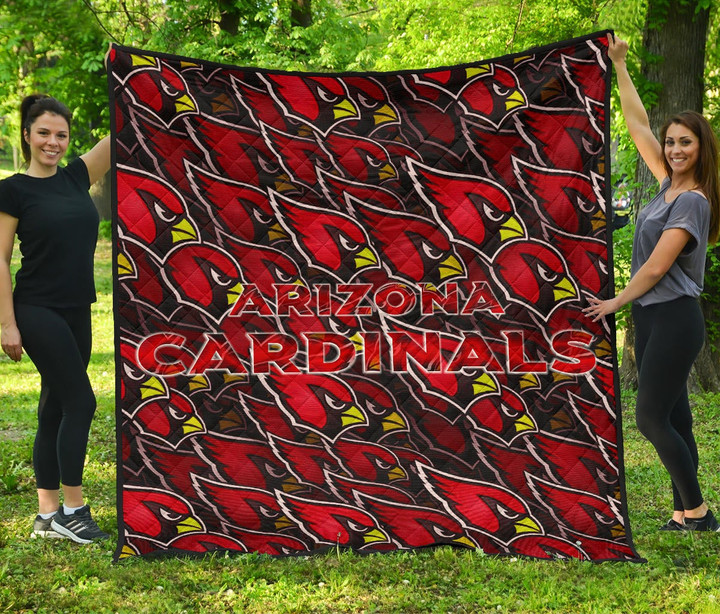 American Football Team Premium Quilt - Arizona Cardinals Bird Head Doodle Quilt Blanket