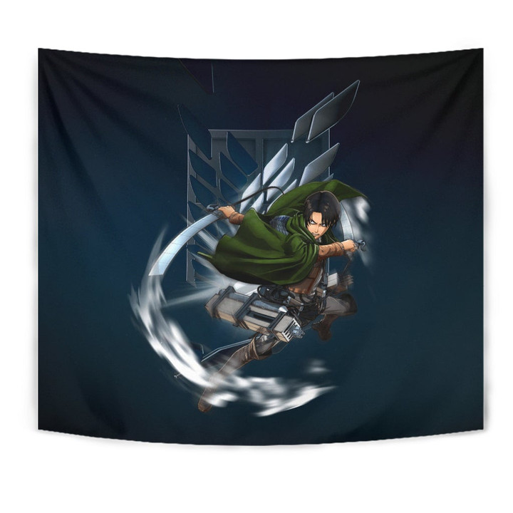 Attack On Titan Anime Tapestry - Levi Fighting Wind Blade Metal Wings Of Freedom  Tapestry Home Decor