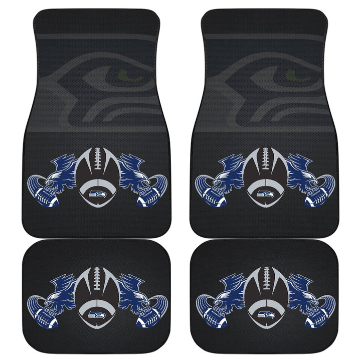 American Football Team Car Floor Mats - Seattle Seahawks Head With Wings Rugby Balls Car Mats