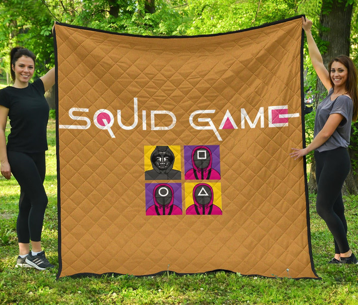 Squid Game Movie Premium Quilt - Squid Workers Round Square Triangle Face And Mask Boss Card Quilt Blanket