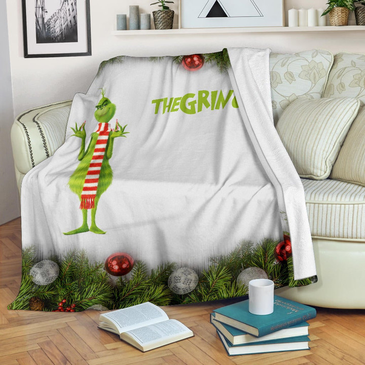 Christmas Fleece Blankets | The Grinch Smile Standing Xmas Balls Fleece Blanket