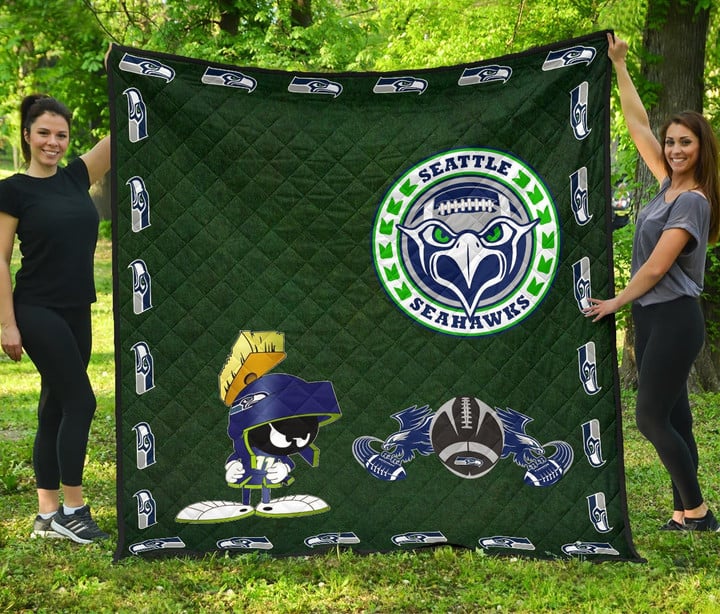 American Football Team Premium Quilt - Seattle Seahawks Marvin The Martian 11 Quilt Blanket