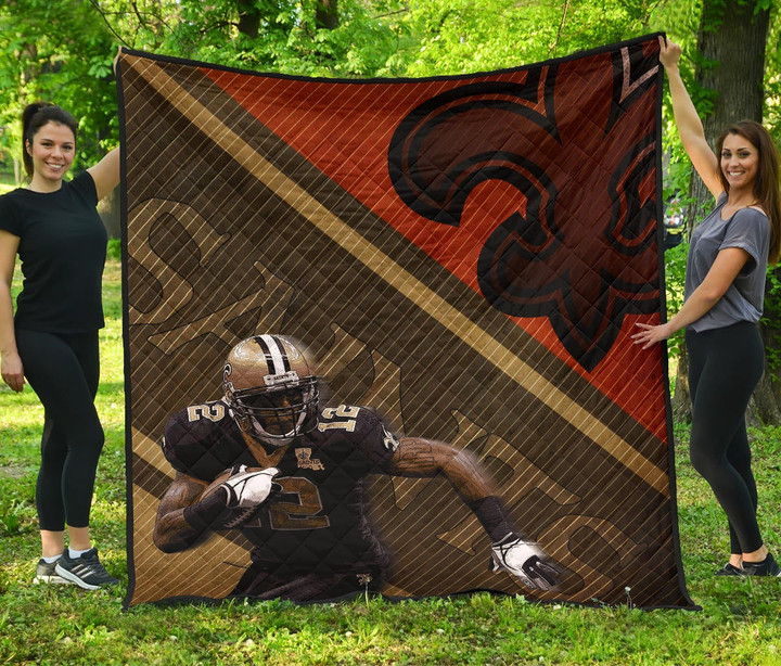 New Orleans Saints American Football Team Kenny Stills 12 Holding Rugby Ball Vintage Style Premium Quilt Blanket
