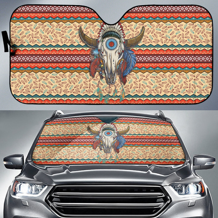 Abstract Buffalo Car Sun Shade Native American Car Accessories Custom For Fans AT22081807