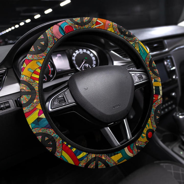 Peace Symbol Steering Wheel Cover Hippie Art Car Accessories Custom For Fans AT22082902
