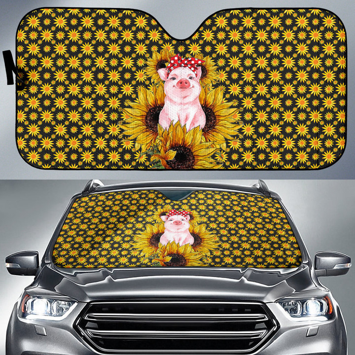 Pig With Sunflower Car Sun Shade Animal Car Accessories Custom For Fans AA22091501