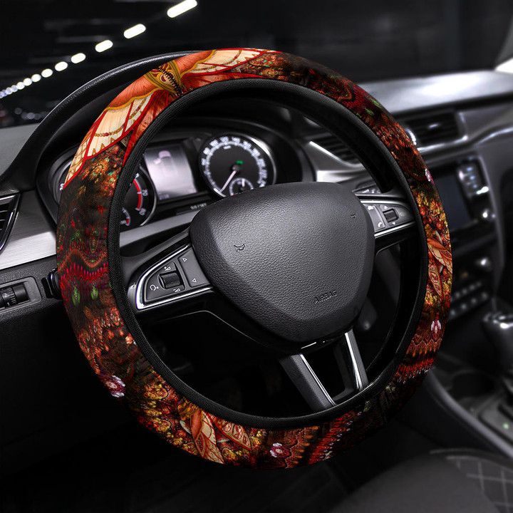 Abstract Dragonfly Steering Wheel Cover Mandala Car Accessories Custom For Fans AA22090502