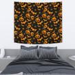 Halloween Tapestry | Orange Pumpkin Skull Bat Spider Symbols Tapestry Home Decor