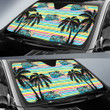 American Football Team Car Sunshade - Seattle Seahawks Holiday With Palm Tree Silhouette Sun Shade
