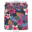 Hawaiian Floral Tropical Flower Hibiscus Palm Leaves Pattern Print Duvet Cover Bedding Set
