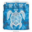 Blue Hawaiian Shark Sea Turtle Pattern Print Duvet Cover Bedding Set