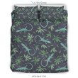 Lizard Leaf Pattern Print Duvet Cover Bedding Set
