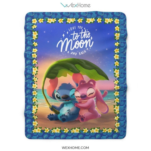 Stitch Cartoon I Love You To the Moon And Back Sherpa Fleece Blanket Amazing Gift W1911